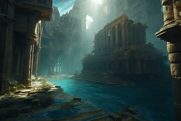the city of atlantis is abandoned and under the ocean Generative AI