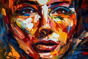 woman's portrait in abstract expressionism style with bold and dramatic lines, depicting her strength and resilience in the face of adversity, generative ai