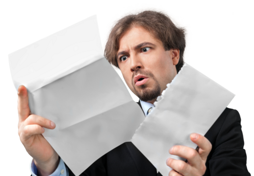 Portrait of a Scared Businessman Looking at Some Documents