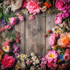 flowers on wooden texture