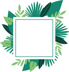 summer tropical exotic leaves green botanical background square on transparent background