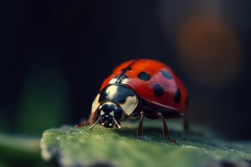 Fototapeta premium Macro photography of ladybug. Generative ai