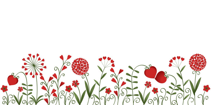 Vektorgrafik Banner mit Blumen aus roten Herzen. Freier Platz für eigenes Design. Geeignet für Muttertag, Valentinstag, Geburtstag, Liebesbotschaften und herzliche Grüße.