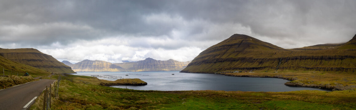 Oyndarfj&oslash;r&eth;ur fjord panorama with Kalsoy island in background