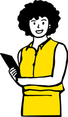 Happy Smiling Working Woman. Bold Color Hand Drawn Vector Illustration