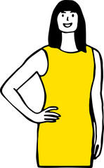 Happy Smiling Working Woman. Bold Color Hand Drawn Vector Illustration