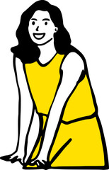 Happy Smiling Working Woman. Bold Color Hand Drawn Vector Illustration