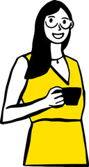 Happy Smiling Working Woman. Bold Color Hand Drawn Vector Illustration