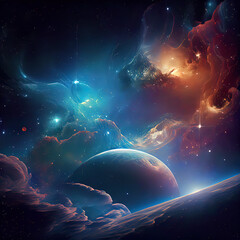 Fototapeta na wymiar Deep Space Nebula Background - Ai Generated