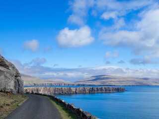 Søltuvíkar vegur road atop the cliffs of south Sandoy island