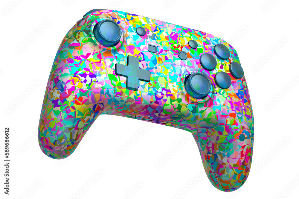 Aufkleber realistic video game joystick with mosaic seamless pattern on white background