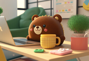 funny  decorated ROOM Kawaii casual computer for study near window AI generated 