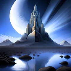 tower and moon abstract landscape Generative AI
