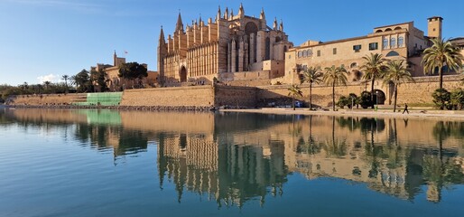 Fototapeta na wymiar The Cathedral of Santa Maria of Palma, more commonly referred to as La Seu, is a Gothic Roman Catholic cathedral located in Palma, Mallorca, Spain.