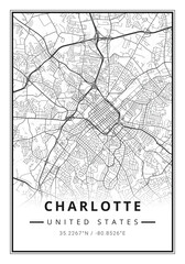 Street map art of Charlotte city in USA - United States of America - America - 589687432