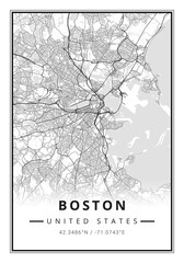 Street map art of Boston city in USA - United States of America - America