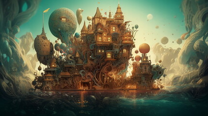 Obraz premium landscape with castle, Generative AI, Generative, AI