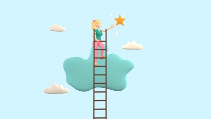 Obraz premium Success ladder to reach goal, businessman climb up ladder of success to reach star target. 3d-rendering