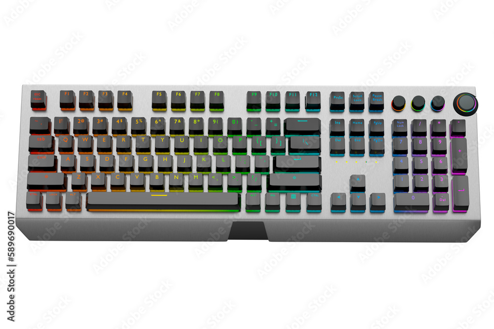 Aufkleber realistic computer keyboard with metallic chrome texture isolated on white