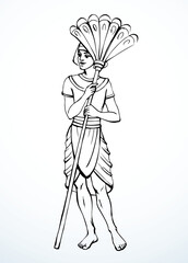 Vector drawing. Egyptian servant with a fan