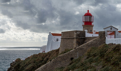 Fototapeta na wymiar Lighthouse of Cabo de São Vicente in Sagres, Portugal on February 27, 2023