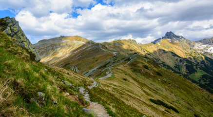 Mountain landscape with a view of the peaks Kasprowy Wierch and High Tatras..
