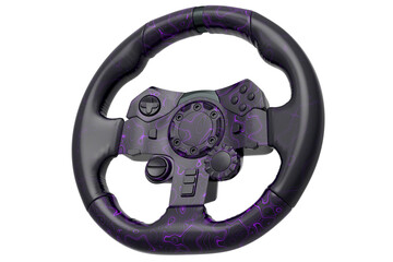 Realistic leather steering wheel with seamless wavy pattern on white background