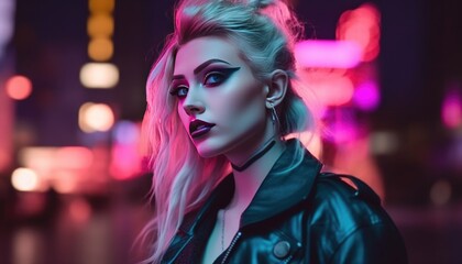 Cyberpunk girl living in a neon city.