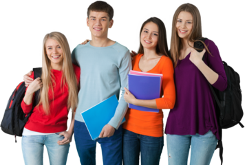 Team students isolated over a white