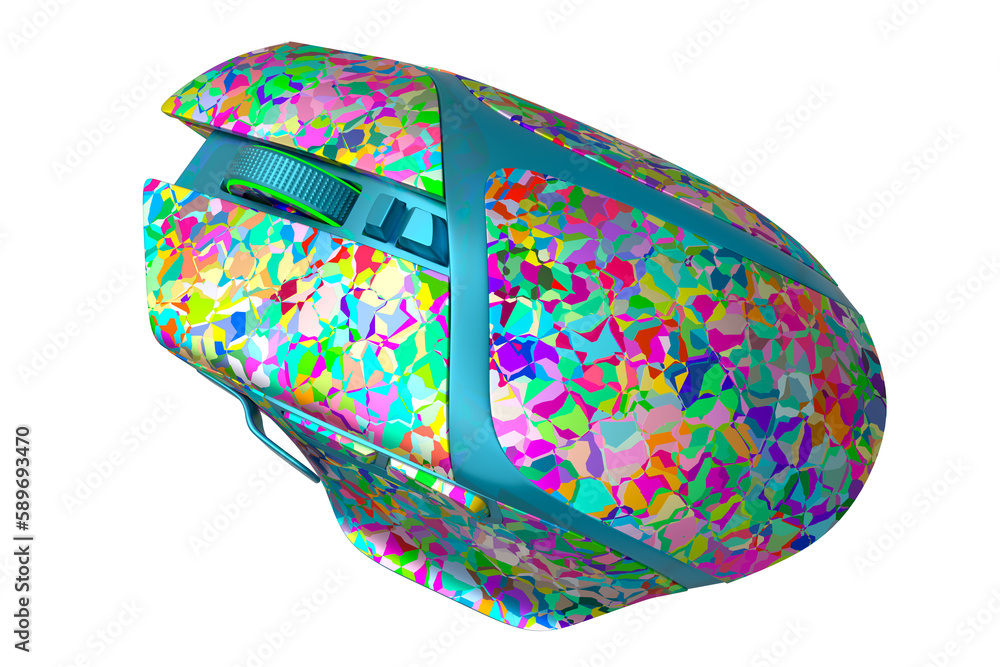 Poster wireless gaming computer mouse with mosaic seamless pattern on white background