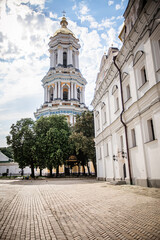 Fototapeta na wymiar Kyiv Pechersk Lavra. Great Lavra Bell Tower or Great Belfry. bell tower of ancient cave monastery in Kyiv, capital of Ukraine. UNESCO World Heritage Site