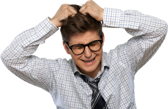 Portrait of crying young businessman with facial expression isolated on white