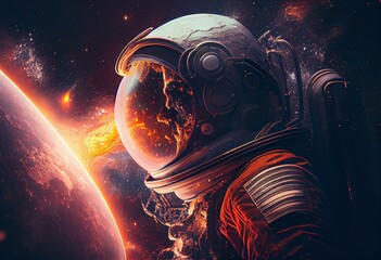 Obraz na płótnie Canvas planet in space with an astronaut, Generative AI