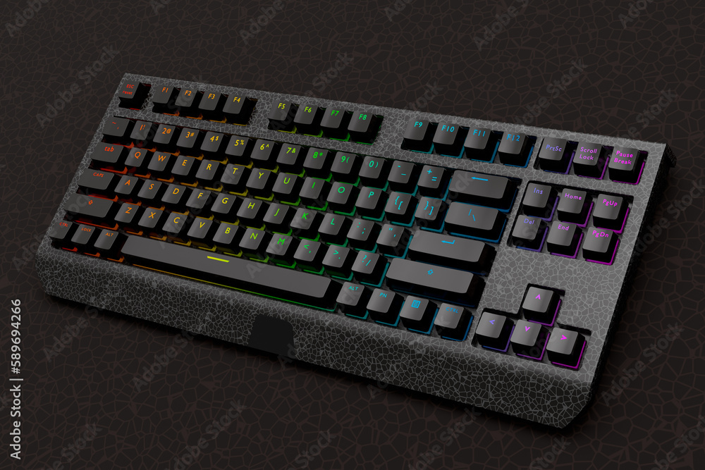 Aufkleber realistic computer keyboard with black chrome texture isolated on dark