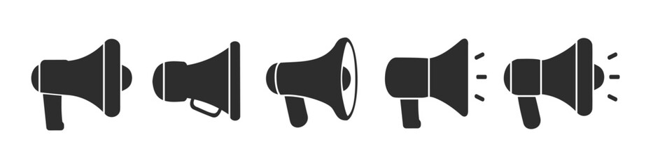 Megaphone icons. Speaker sign set. Loudspeaker sign flat design style. Promotion related symbol isolated on white background. Vector illustration