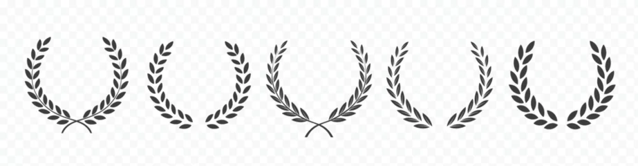 Foto op Plexiglas Vector black laurels set. Circular foliate laurels branches. Laurel wreath silhouette. Trophy crest. Greek olive branch award, winner round emblem © Angela Ksen
