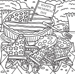 Memorial Day Star Cookies and Pie Coloring Page 