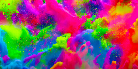 Gulal - colorful rainbow Holi paint splash, color powder explosion, created by Generative AI