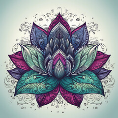 Stylized lotus. Relaxation coloring book. AI generation