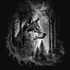 wolf burning bright In the forests of the night - generative ai
