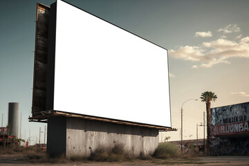 A futuristic city with billboards