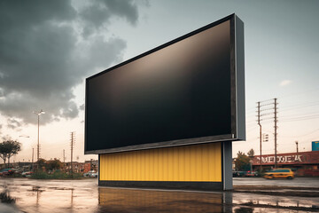 Obraz premium A futuristic city with billboards