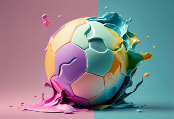 Melting pastel colored Y2K soccer ball. Generative illustration. Generative AI