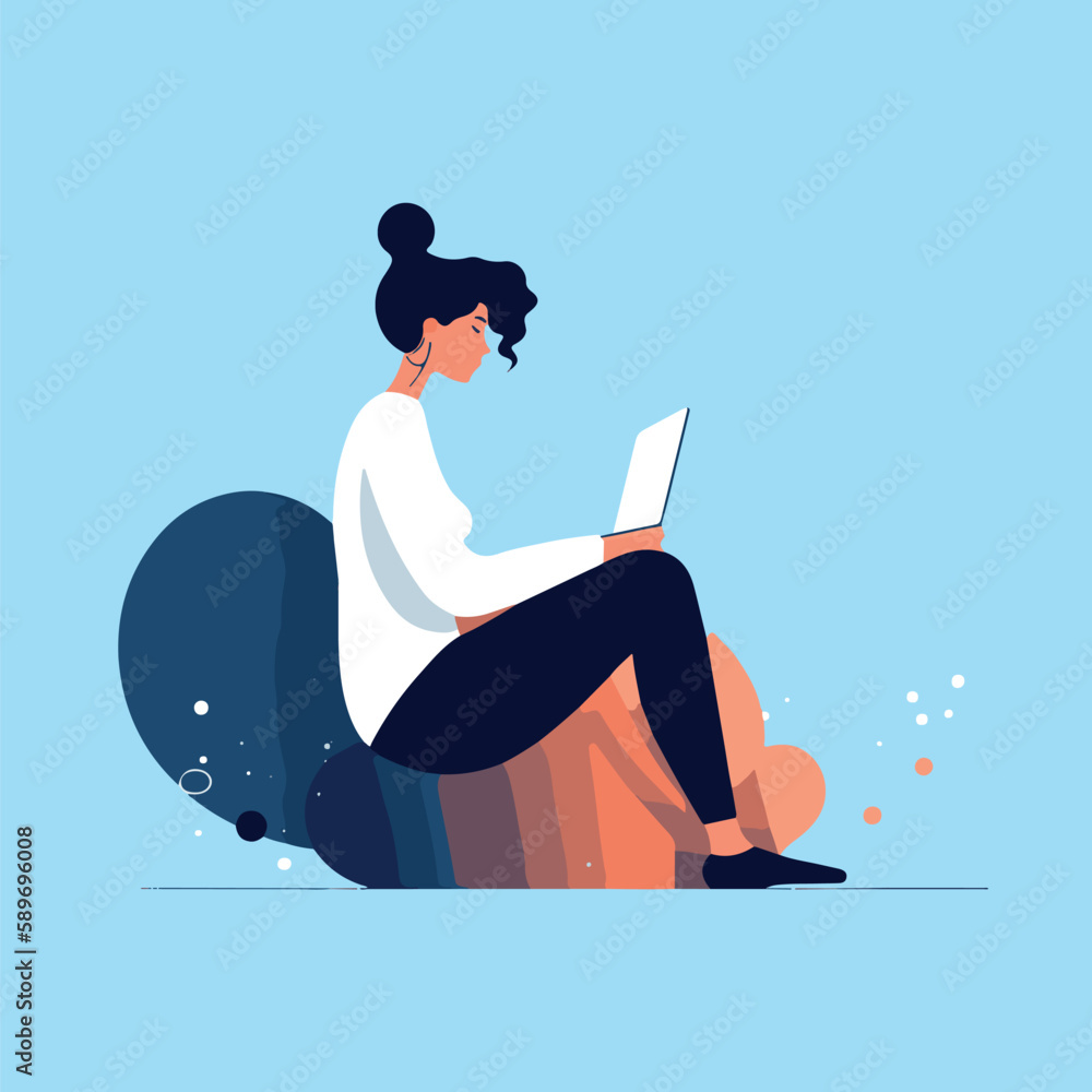 Wall mural vector illustration, woman sitting working with her laptop on her lap