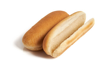 A pile of buns for hot dog isolated on white background. Hotdog bun isolated 