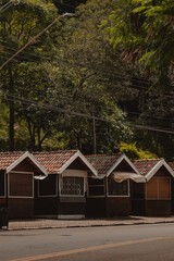 wooden houses in a row