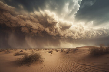 Fototapeta na wymiar A massive sandstorm engulfing the skies above the desert. The essence of nature, environmental awareness, and the emotions trapped within it. Generative AI
