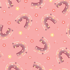 Rainbow Pattern, Rainbow Flower Pattern, Cute Rainbow Background, Rainbow Wallpaper, Retro Pattern, Baby Room Wallpaper, Vector Illustration Background