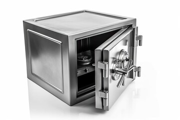 Fototapeta premium an open metal safe with stacks of money and gold inside. Generative AI