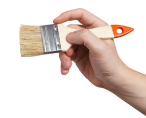 Hand holding a thick brush, cut out